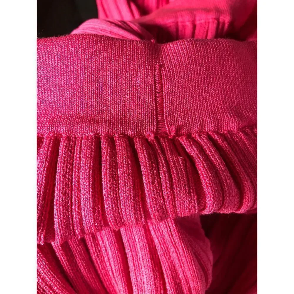 Adam Lippes Collective Pants Ribbed Knit High Waisted Pull On Bootcut Pink XL